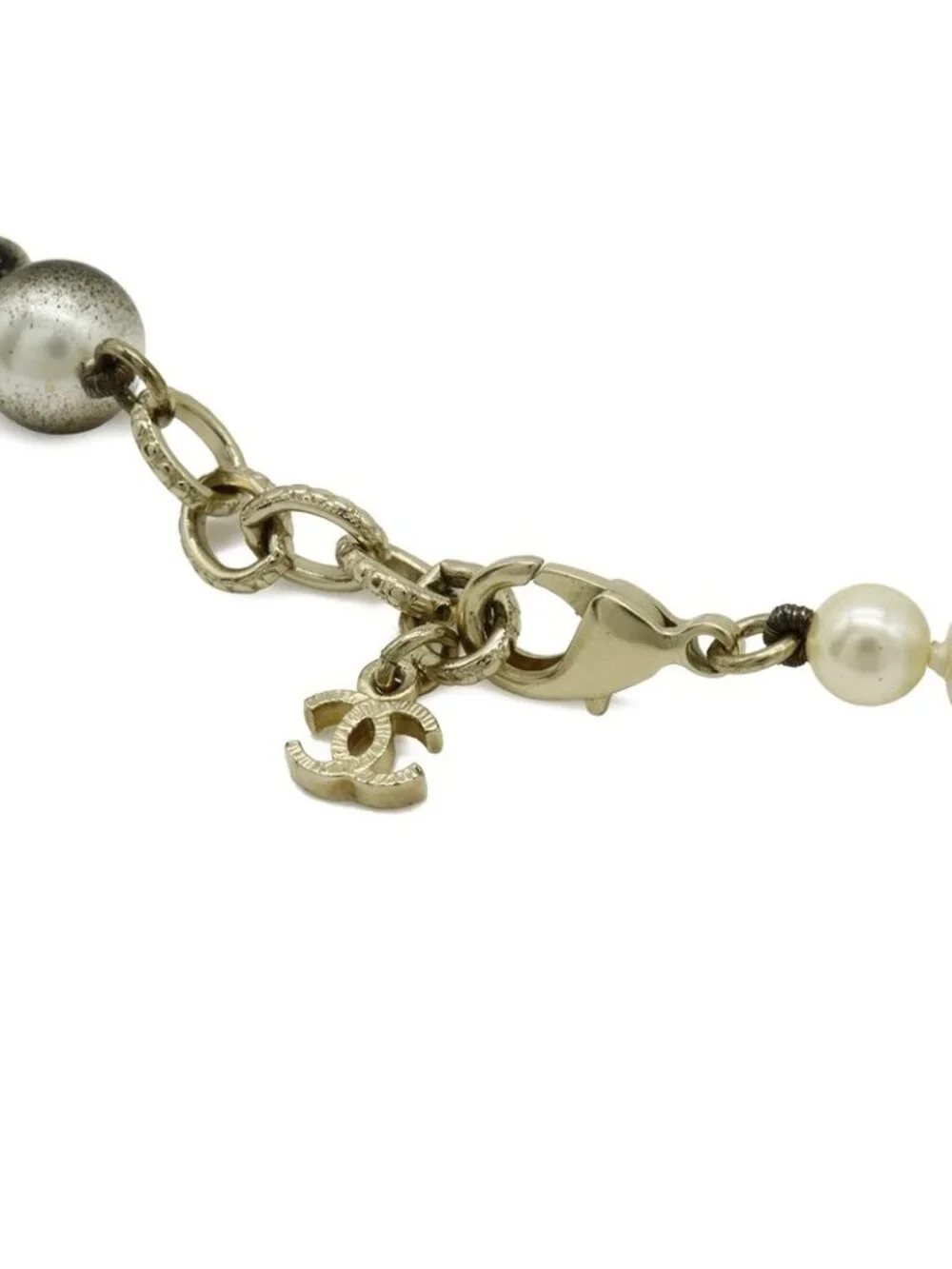 Chanel CC Logo Faux Pearl Necklace Pendant Ivory Black - Picture 4 of 7